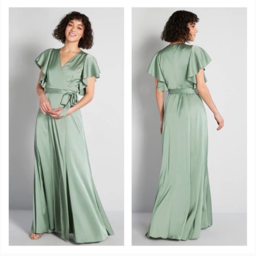 Hutch Satin Wrap Dress Mint